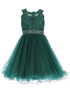 Girls Hunter Green Rhinestone Pearl Beaded Mesh Junior Bridesmaid Dress 4-16